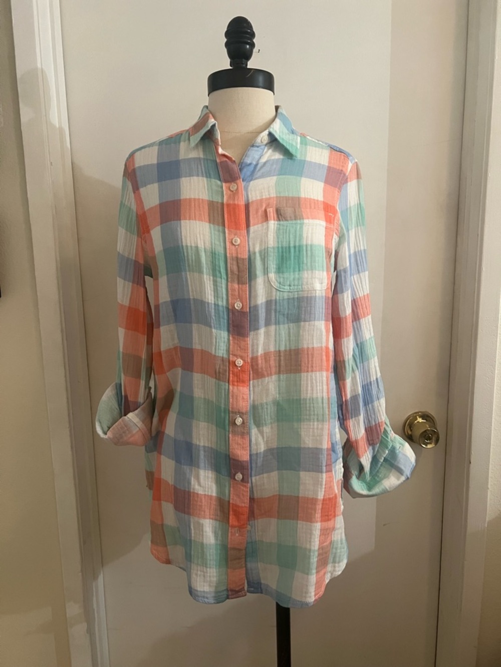 St. John's Bay Pastel Plaid Shirt - Mint, Coral, Sky, Cream